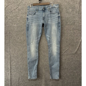 G Star Deconstructed Super Slim Jeans Mens 35x34 Blue Light Wash Distressed 3301